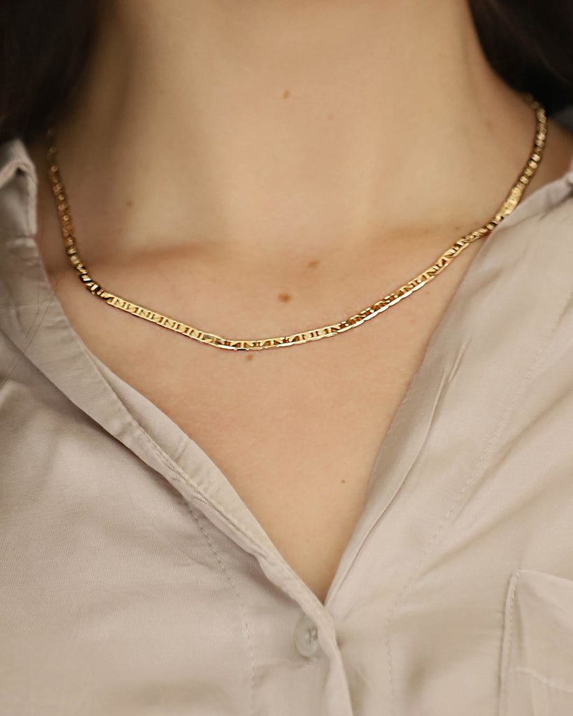 Mobile image of woman wearing avenue des champs jewelry, Simple Elegance Gold Chain Link Necklace