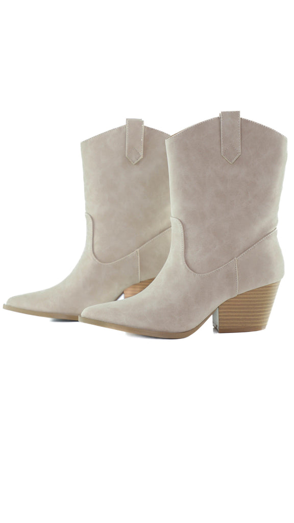 Kimberly Beige Pointed Toe Western Booties - AVENUE DES CHAMPS