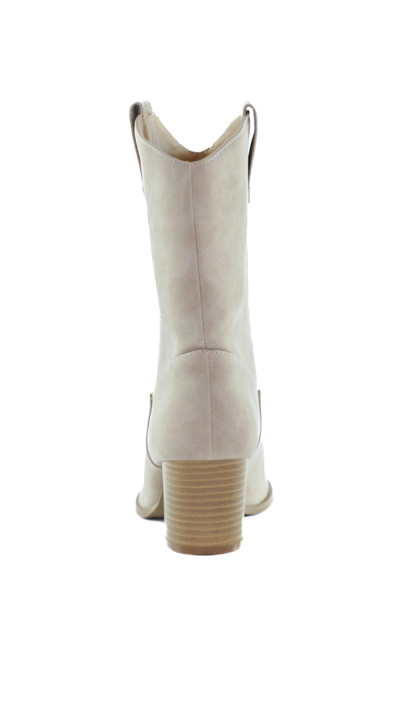 Kimberly Beige Pointed Toe Western Booties - AVENUE DES CHAMPS