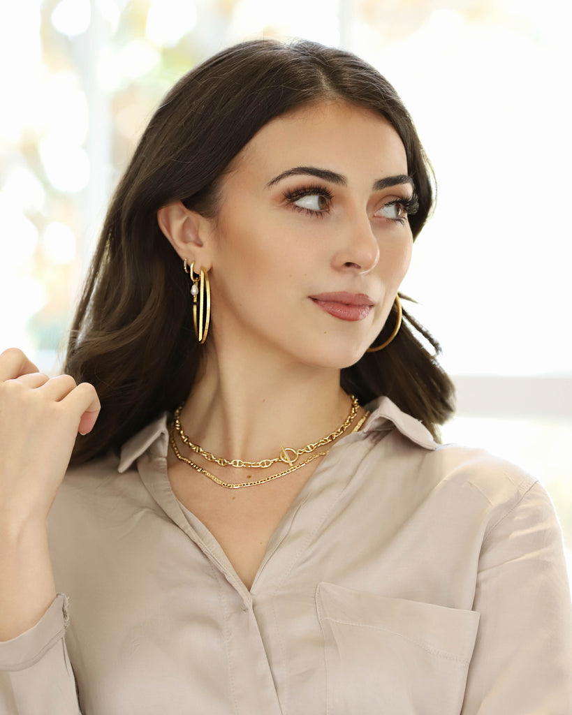 Desktop image of woman wearing avenue des champs jewelry, Hopeful Moments Gold Toggle Chain Necklace