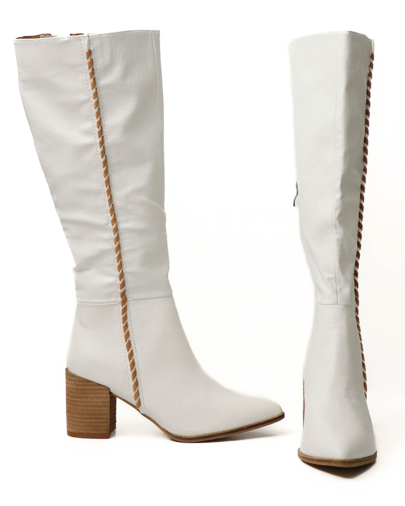 Desktop image of avenue des champs shoes, Katarina White Pointed-Toe Knee-High Boots