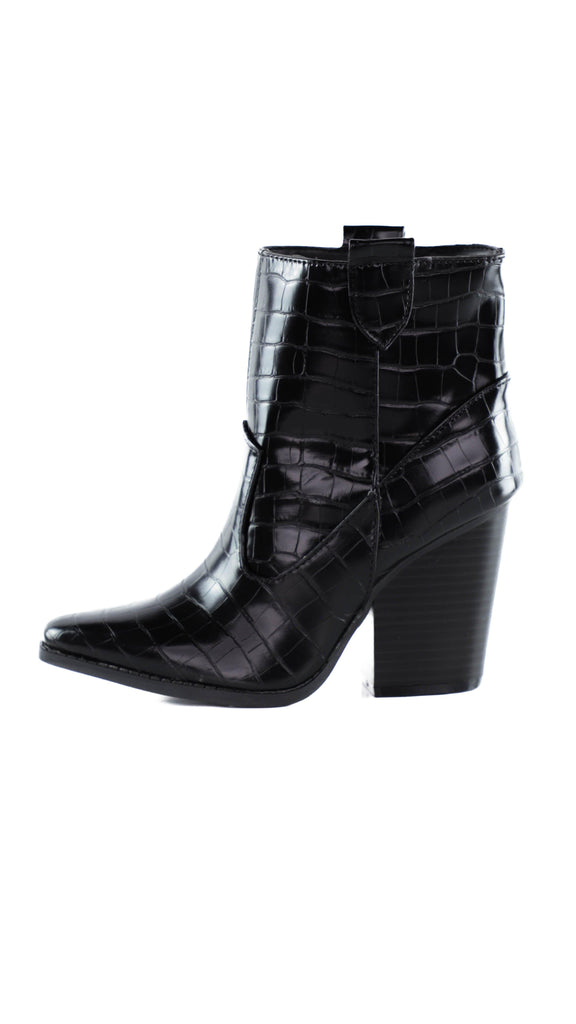 Audrey Faux Leather Black Heel Booties - AVENUE DES CHAMPS